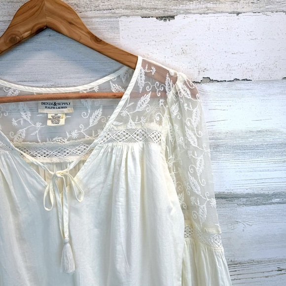 Ralph Lauren Denim & Supply Lace Peasant Blouse Ivory Boho Cottagecore Small - Picture 7 of 12